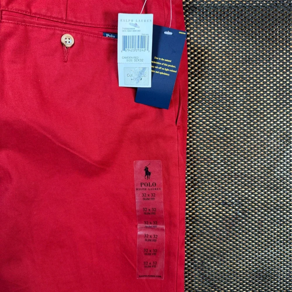 Polo Ralph Lauren Slim Fit Chino Pants Mens 32x32 Red Cotton Twill NWT